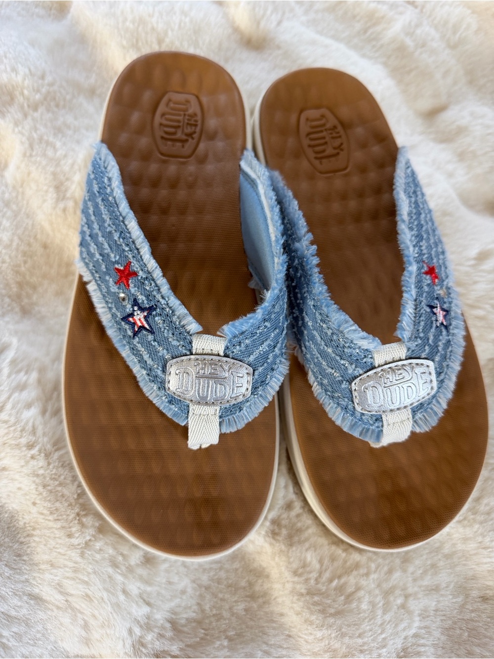 Heydude nwot Denim Blue Kids Flip Flop Sandals size 7 nwob - Picture 2 of 6